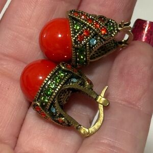 Heidi Daus "Rhapsody in Hues" Beaded Crystal hoop coral earrings